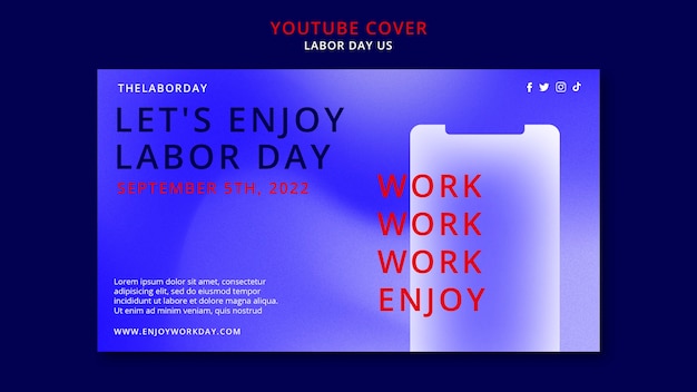 PSD gratuito design del modello di copertina di youtube per la festa del lavoro