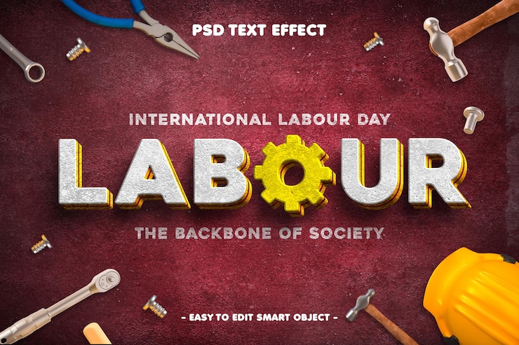 Free PSD labour day 3d editable text effect