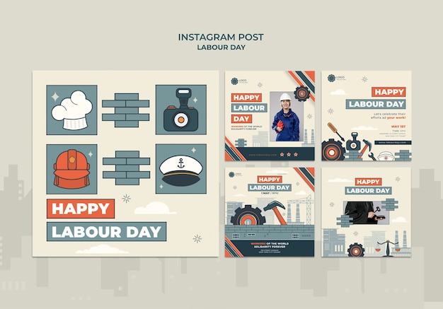 PSD gratuito post su instagram per la celebrazione della festa del lavoro