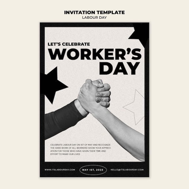 無料PSD 労働者の日のお祝いの招待状のテンプレート