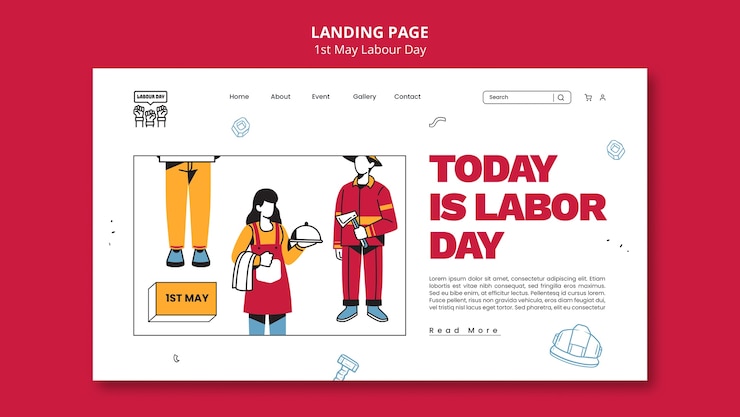 मुफ़्त PSD labour day celebration landing page template