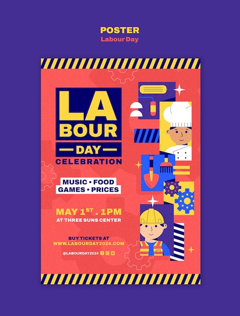 Free PSD labour day celebration  poster template