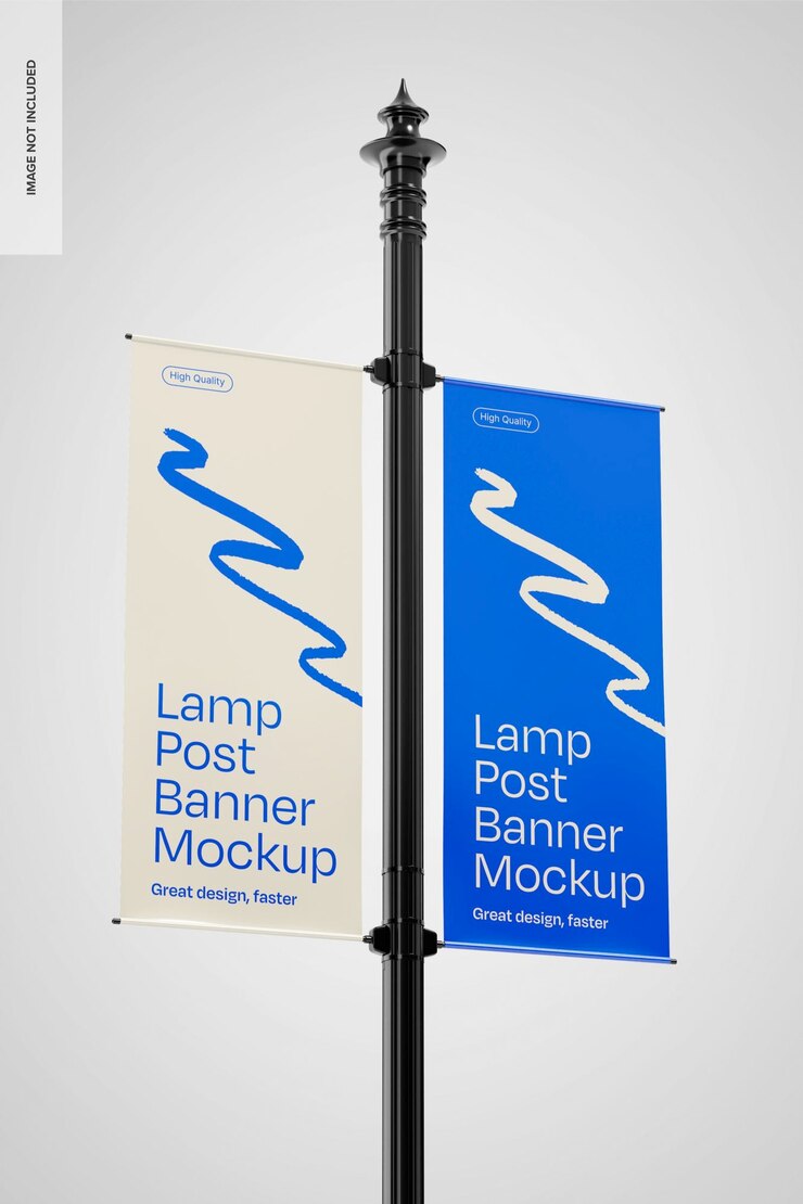 Free PSD lamp post banner mockup