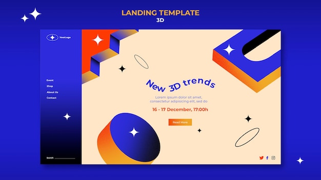 Free PSD landing page for 3d trends