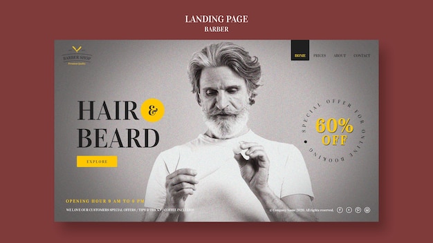 Landing page barber shop ad template