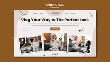 Free PSD landing page for beauty vlogger with young woman
