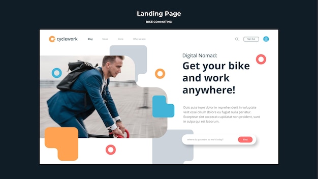 Landing Page For Bicycle Commuting With Male Passenger