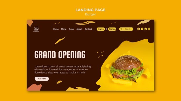 Landing page for burger restaurant