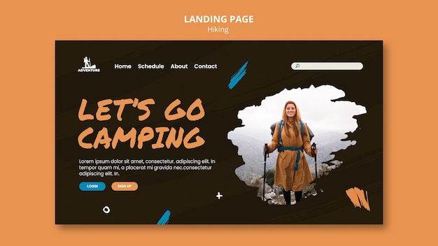 無料PSD ランディングページのキャンプとハイキングのテンプレート