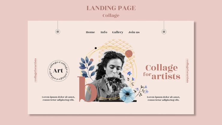 Free PSD landing page collage for artists template
