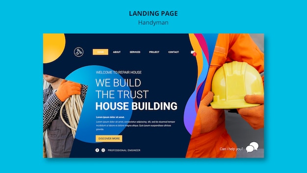 Free PSD landing page for company offering handyman services