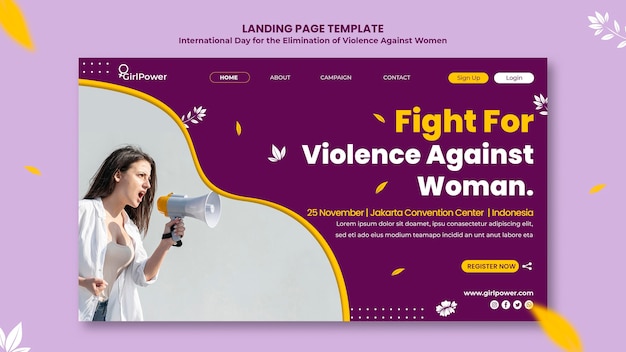 PSD gratuito pagina di destinazione per l'eliminazione della violenza contro le donne