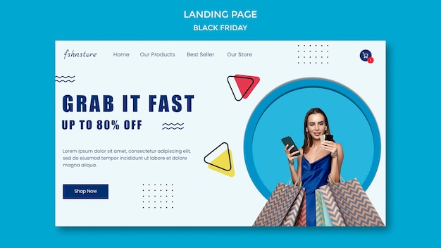 無料PSD 女性と三角形のブラックフライデーのランディングページ