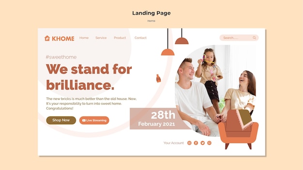 無料PSD 新しい家族の家のランディングページ