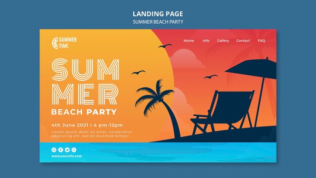 無料PSD 夏のビーチパーティーのランディングページ