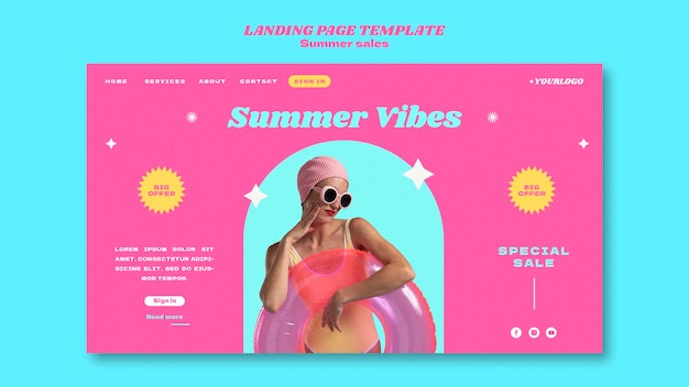 無料PSD 夏のセールのランディングページ