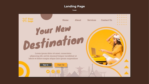 無料PSD 旅行アドベンチャータイムのランディングページ