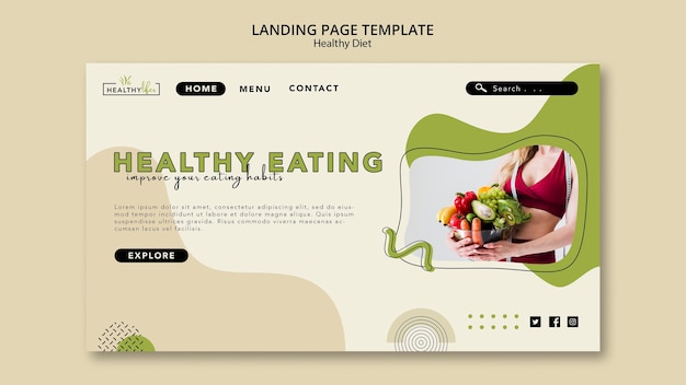 Free PSD landing page for healthy diet with vegetables