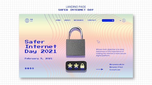 Landing page for internet safer day awareness