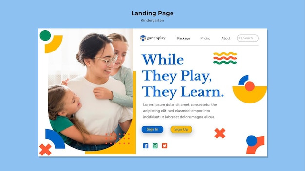 Free PSD landing page for kindergarten with children