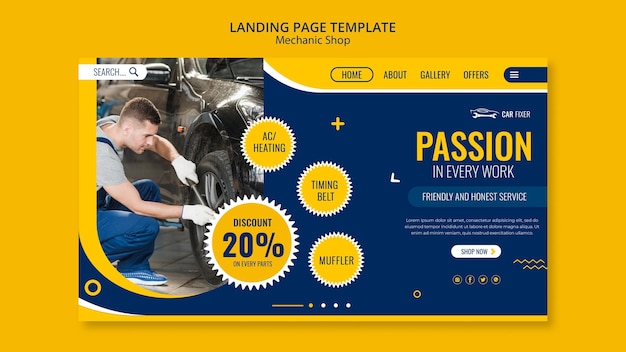 Free PSD landing page mechanic shop template