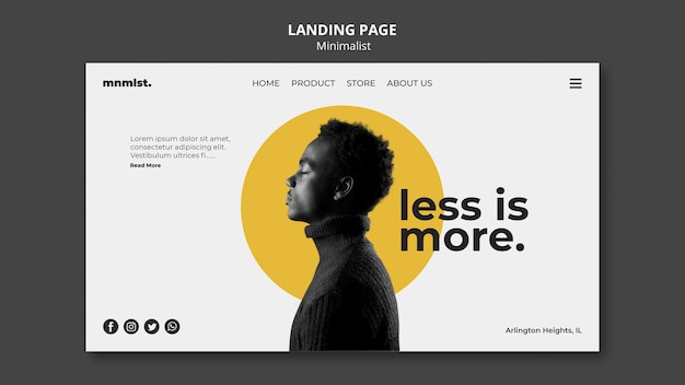 Landing page in minimal style for art gallery with man