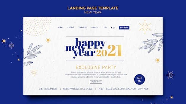 Landing page for new years party celebration