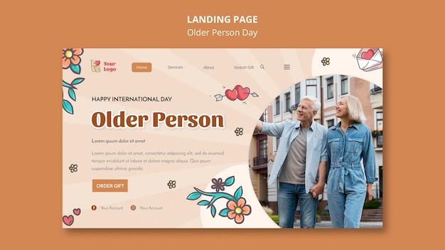 PSD gratuito pagina di destinazione per l'assistenza e la cura delle persone anziane