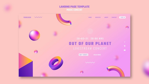 Free PSD landing page of out of our planet music concert