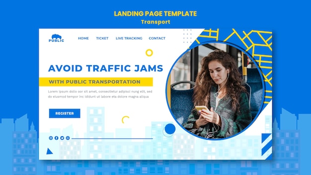 Landing page for public transportation with female commuter