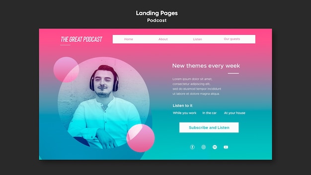 Free PSD landing page radio podcast template