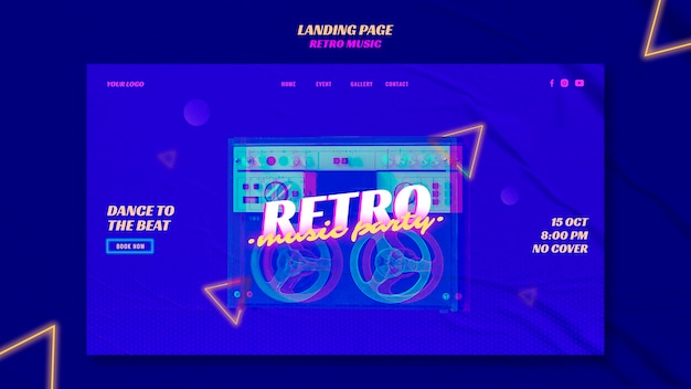 Free PSD landing page retro music party template