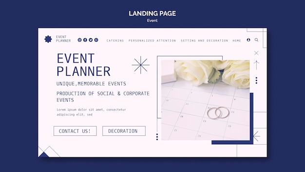 Landing page for social and corporate event planning