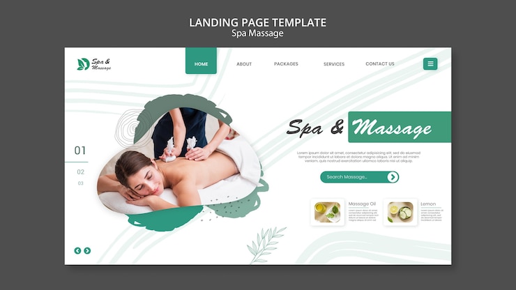 Free PSD landing page for spa massage with woman