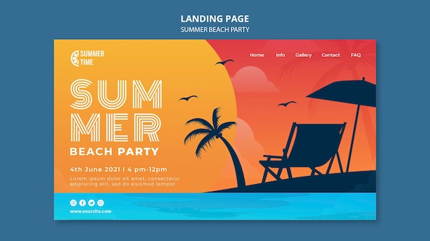 Landing page for summer beach party