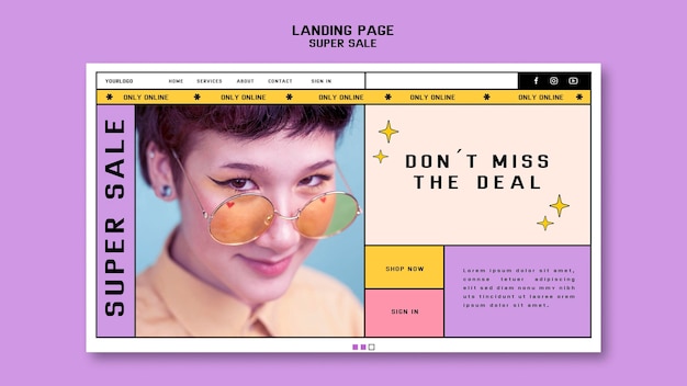 Free PSD landing page for sunglasses super sale