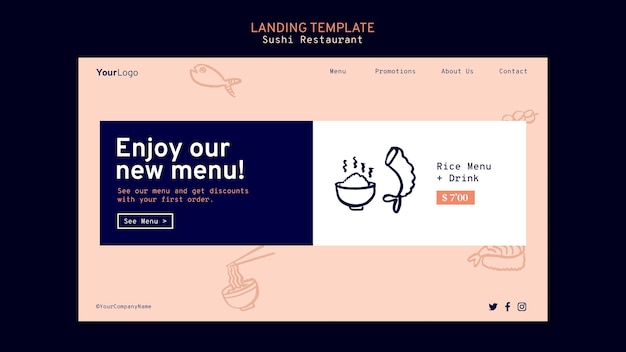 Free PSD landing page sushi restaurant template