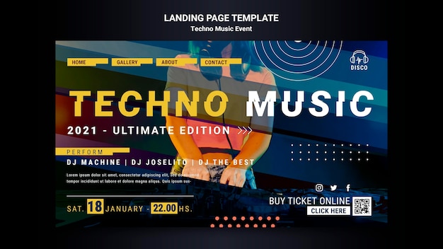 PSD gratuito pagina di destinazione per la festa notturna di musica techno