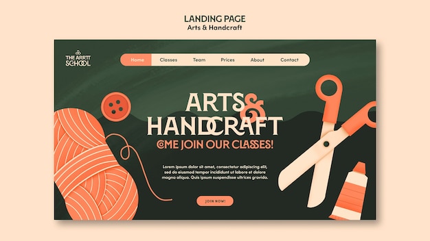 Landing page template for arts and crafts classes