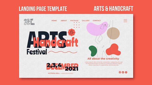 Free PSD landing page template for arts and crafts festival