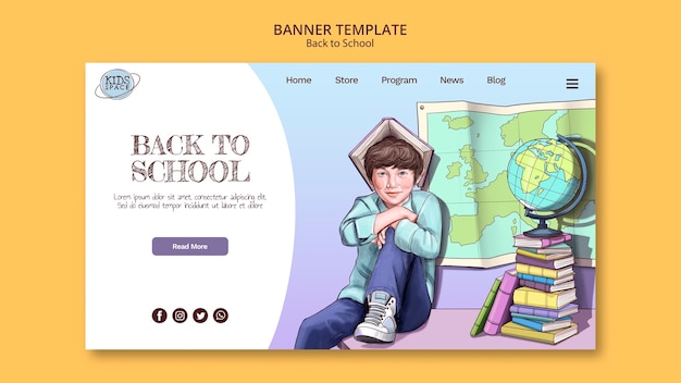 Free PSD landing page template for back to school with hand drawn elements