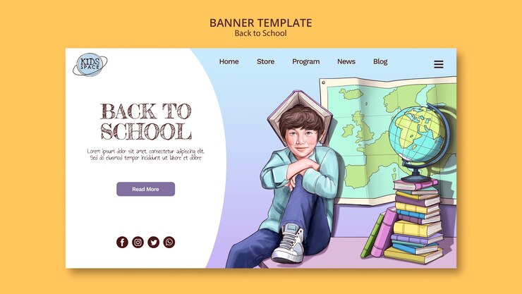 मुफ़्त PSD landing page template for back to school with hand drawn elements
