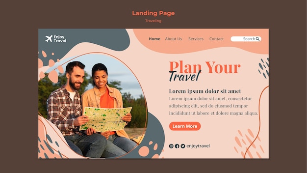 Free PSD landing page template for backpack traveling with couple