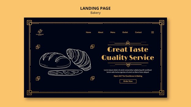 Landing page template for bakery shop with hand drawn blackboard