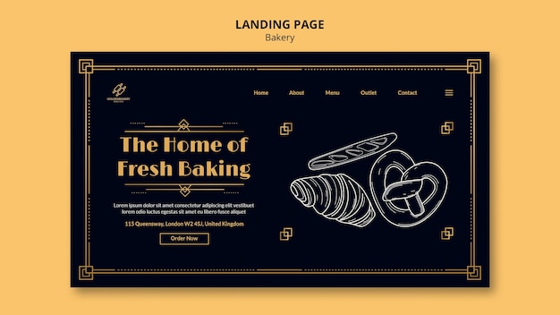 Free PSD landing page template for bakery shop with hand drawn blackboard