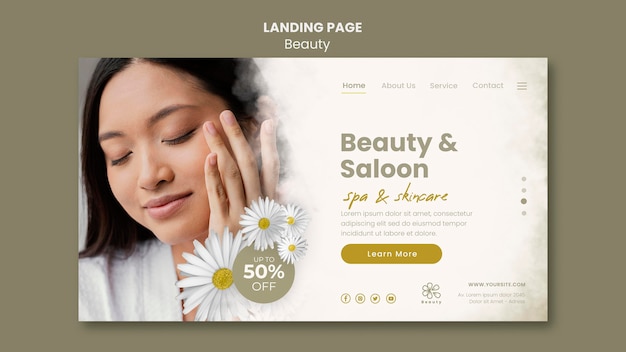 Free PSD landing page template for beauty and spa with woman and chamomile flowers