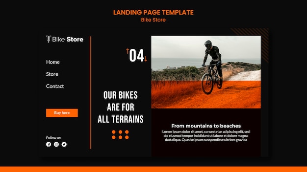 PSD gratuito modello di pagina di destinazione per negozio di biciclette