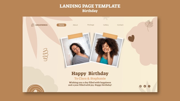 Landing page template for birthday celebration