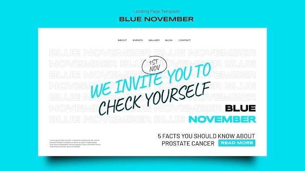 Free PSD landing page template for blue november celebration