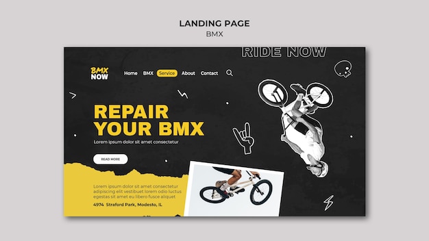 Шаблон целевой страницы для bmx biking с мужчиной и велосипедом